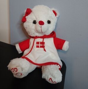 Denmark White/Red Stuffed Animal Bear 9in